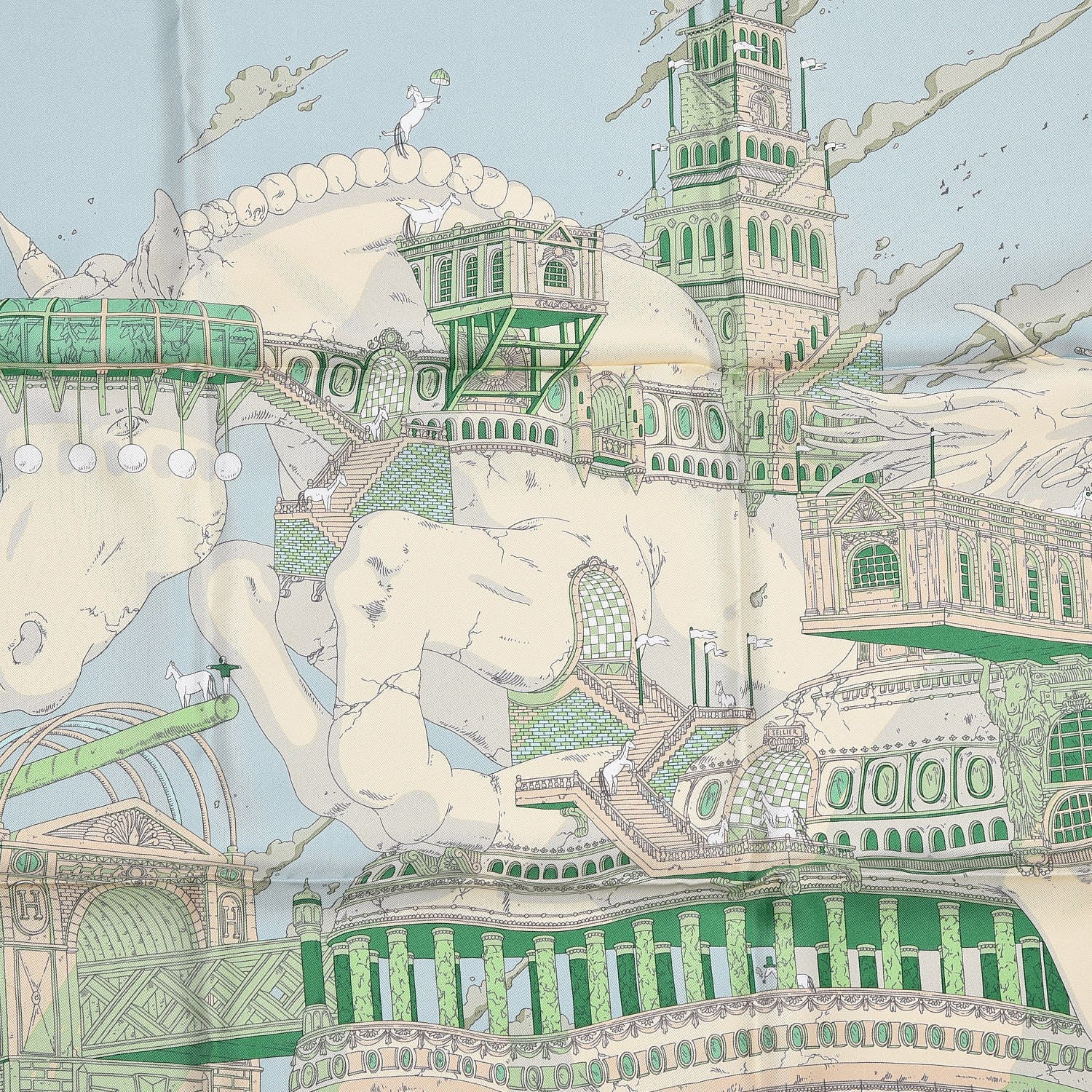 Hermes Silk Hippopolis Scarf 90 Vert De Gris Beige Emeraude 3 of 9