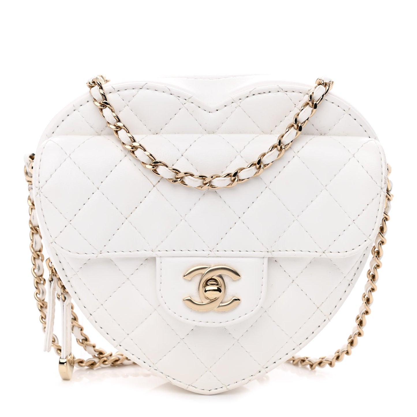 Lambskin Quilted CC In Love Heart Bag White