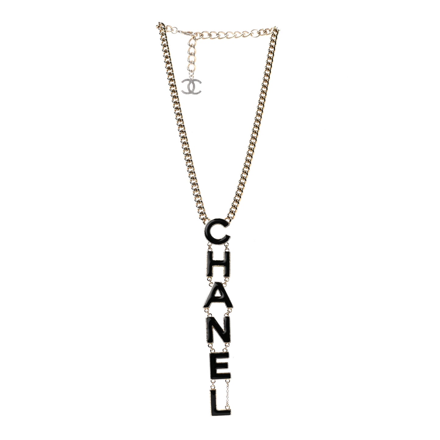 Enamel Logo Chain Necklace Black Gold