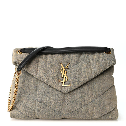 Saint Laurent Denim Quilted Medium Loulou Puffer Monogram Chain Satchel Rodeo Blue 1 of 10
