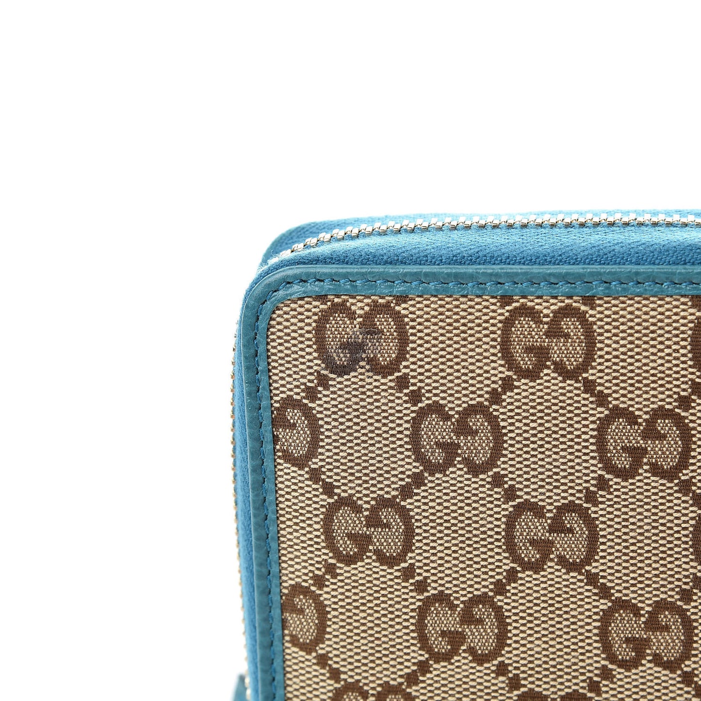 Monogram Dollar Calfskin Zip Around Compact Wallet Beige Ebony Deep Cobalt