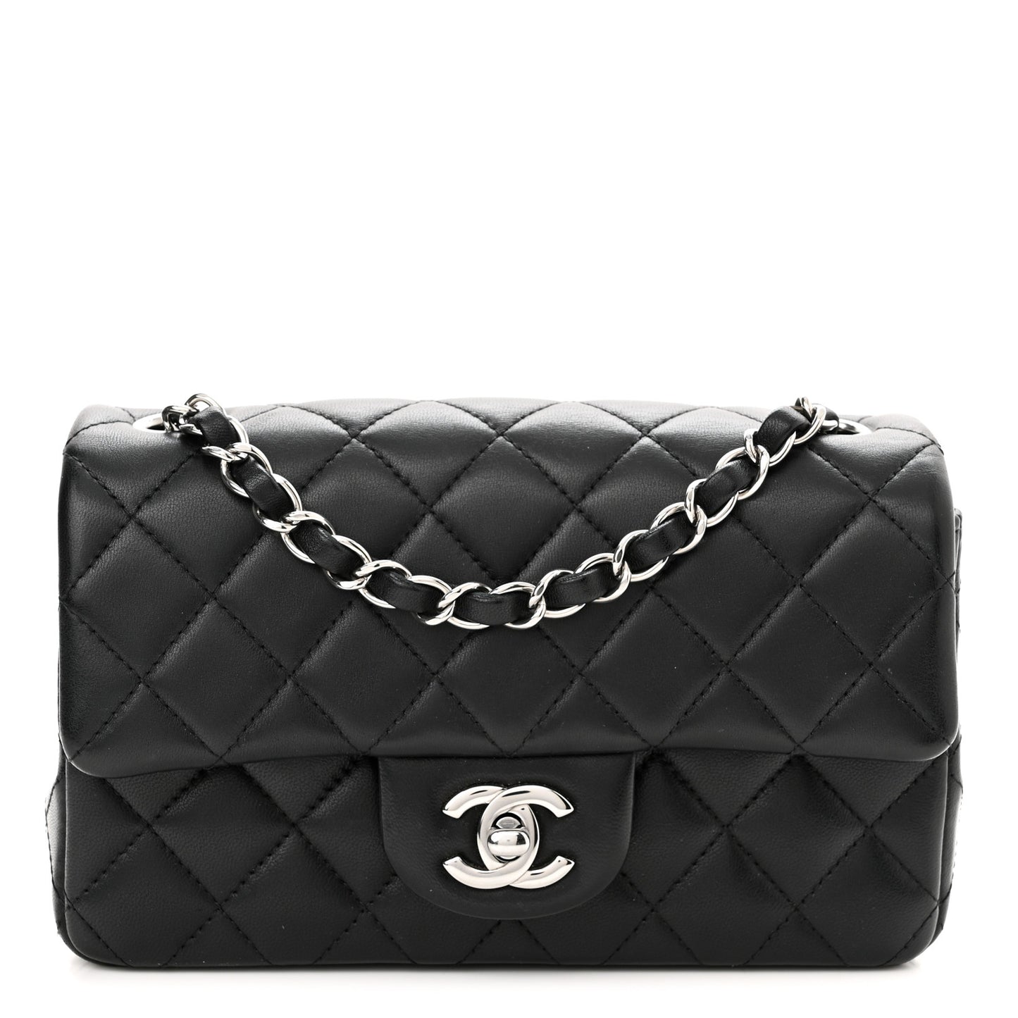 Lambskin Quilted Mini Rectangular Flap Black