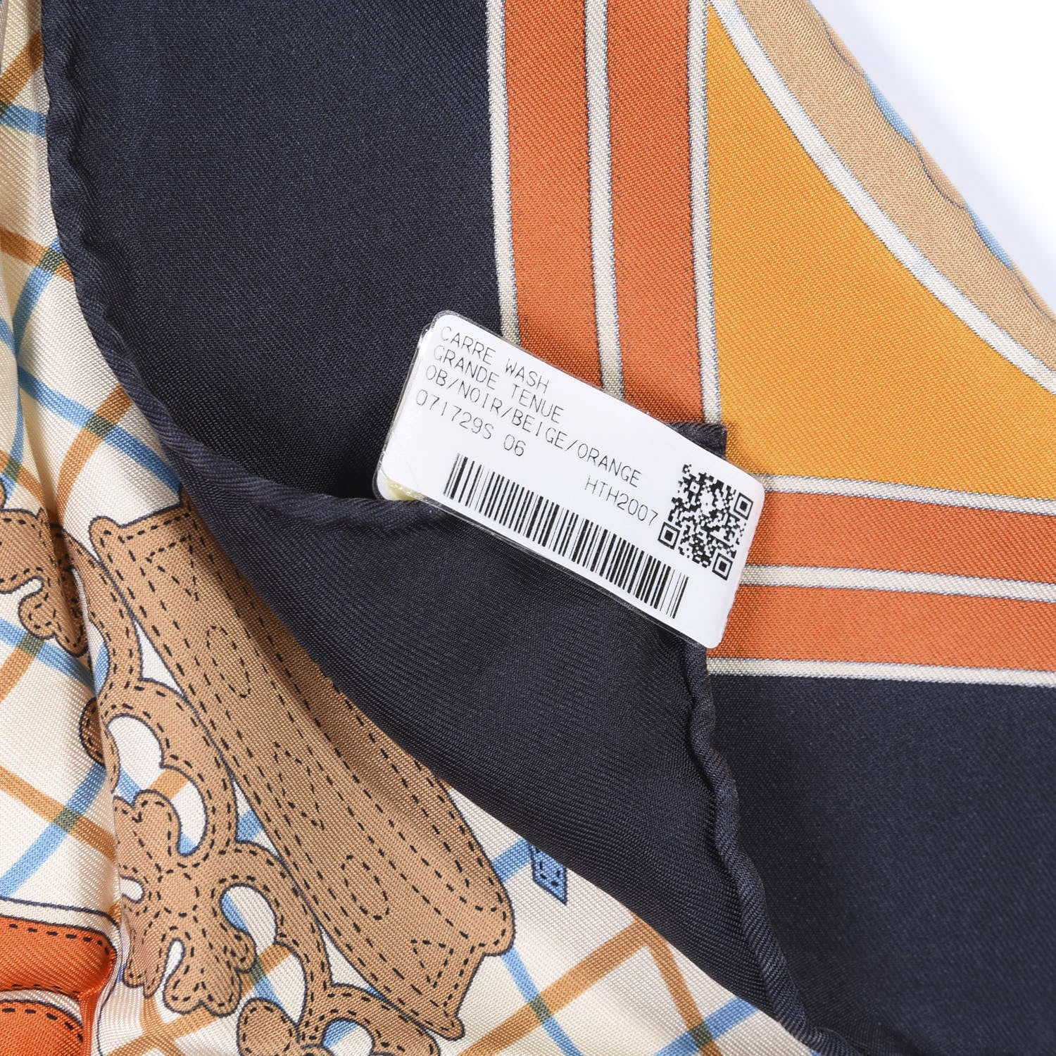 Hermes Silk Grande Tenue Scarf 90 Black Beige Orange 7 of 7