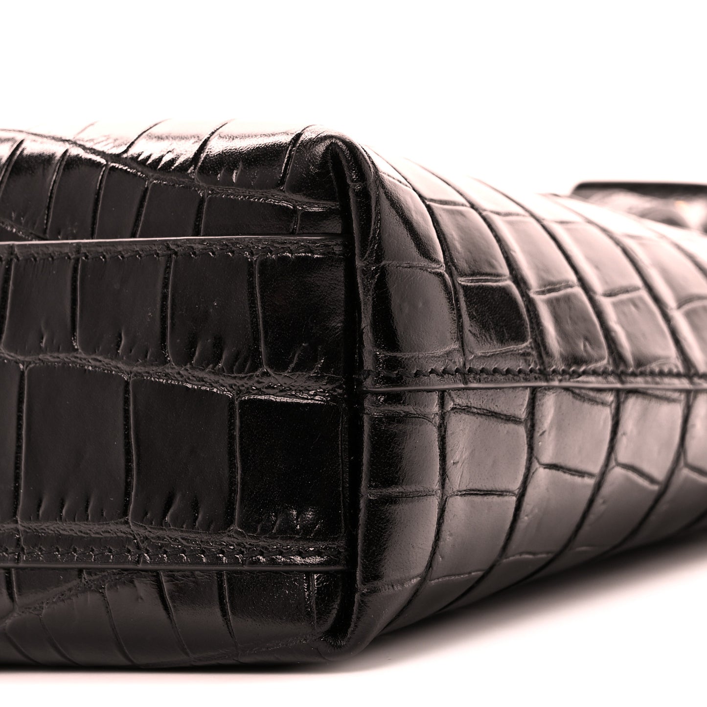 Calfskin Crocodile Embossed Paris Mini Toy Shopper Tote Black