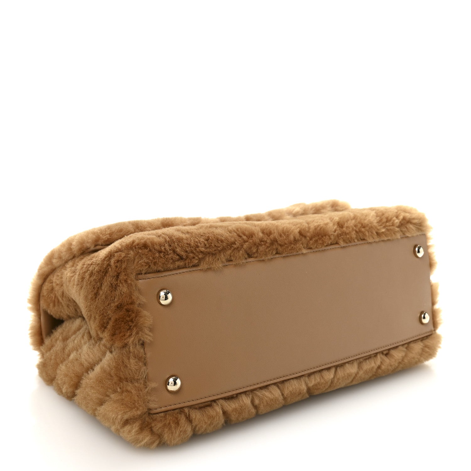 Chanel Shearling Lambskin Chevron Quilted Small Coco Handle Flap Beige 4 of 12