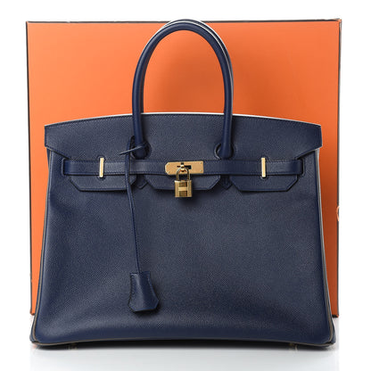 Hermes Epsom Horseshoe Birkin 35 Bleu Saphir Etain 35 of 35