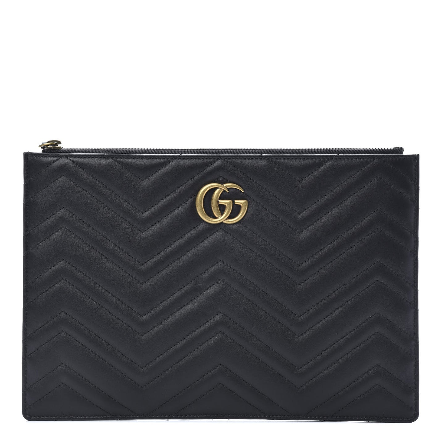 Calfskin Matelasse Large GG Marmont Zip Pouch Black