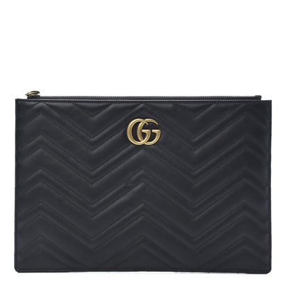 Gucci Calfskin Matelasse Large GG Marmont Zip Pouch Black 1 of 9