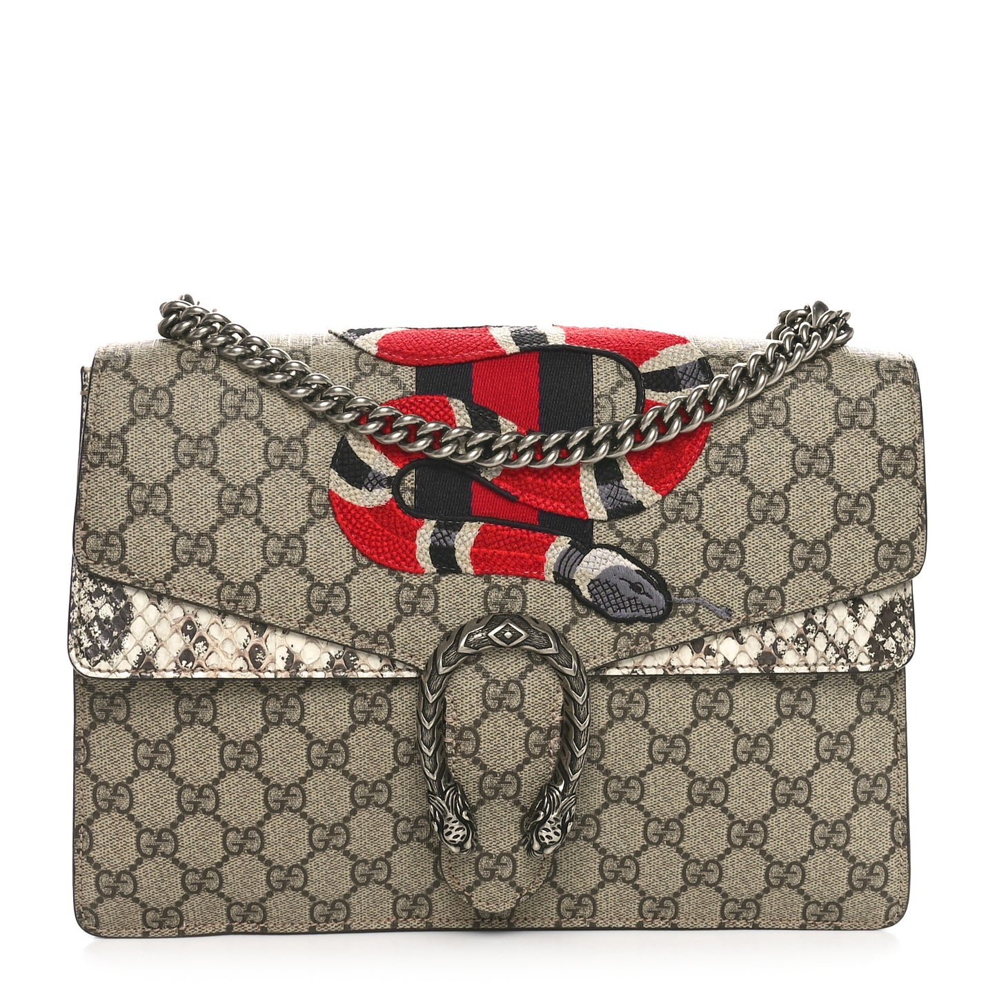 GG Supreme Monogram Kingsnake Embroidered Medium Dionysus Shoulder Bag White Beige