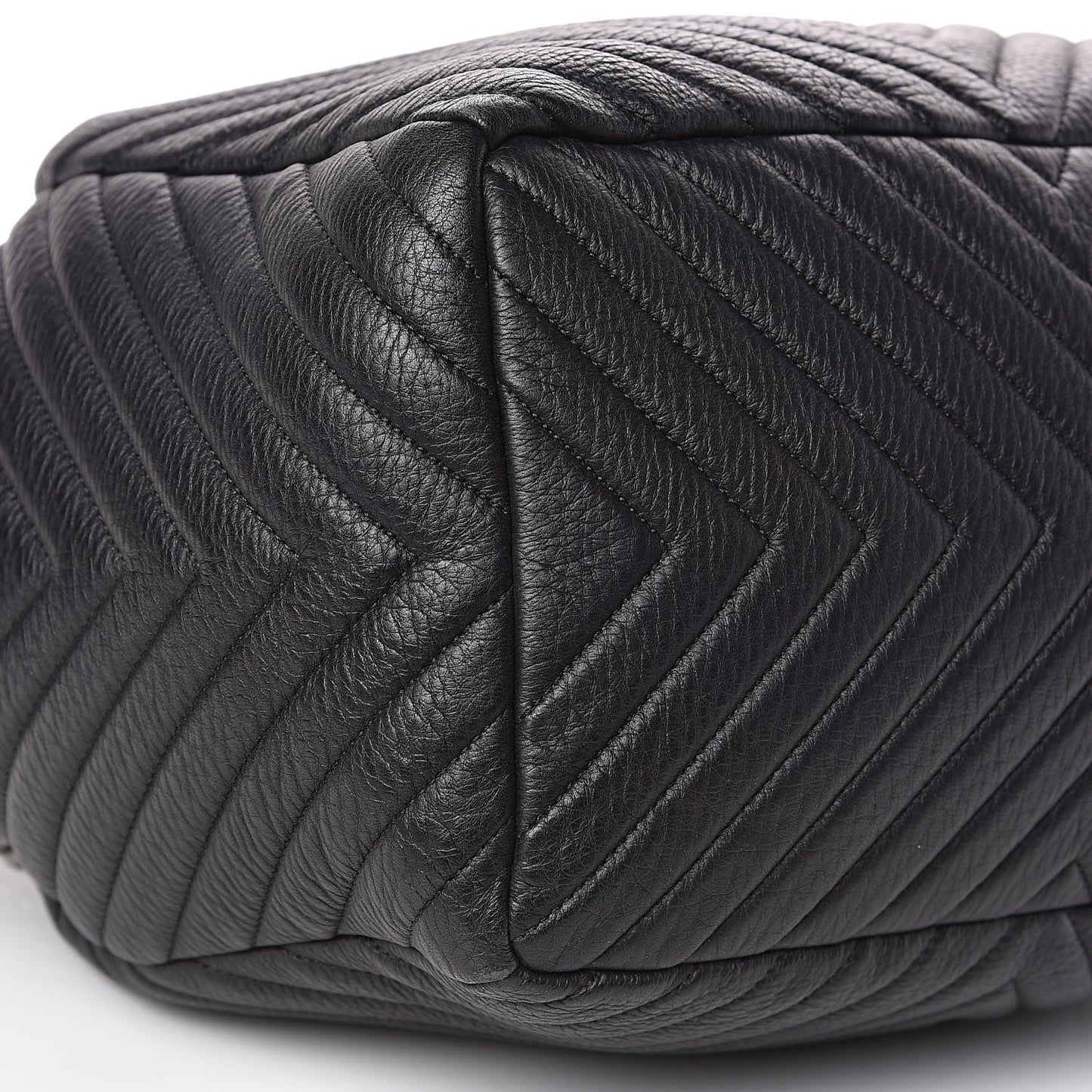 Deerskin Chevron Large CC Chain Bucket Drawstring Bag Black