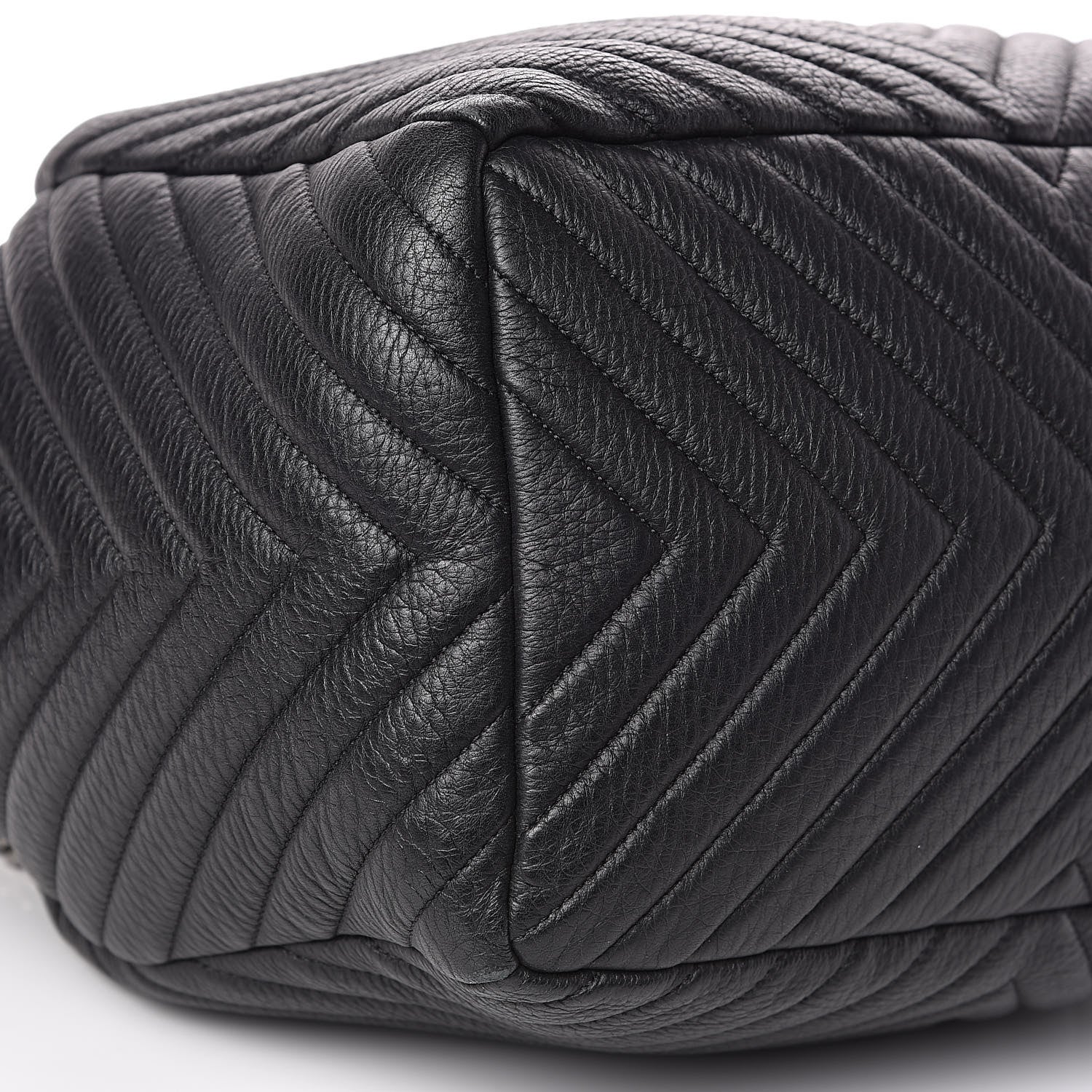 Chanel Deerskin Chevron Large CC Chain Bucket Drawstring Bag Black 8 of 15