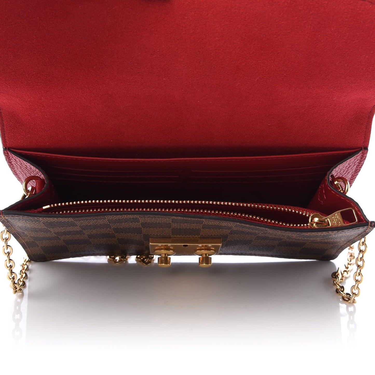 Damier Ebene Croisette Chain Wallet Scarlet