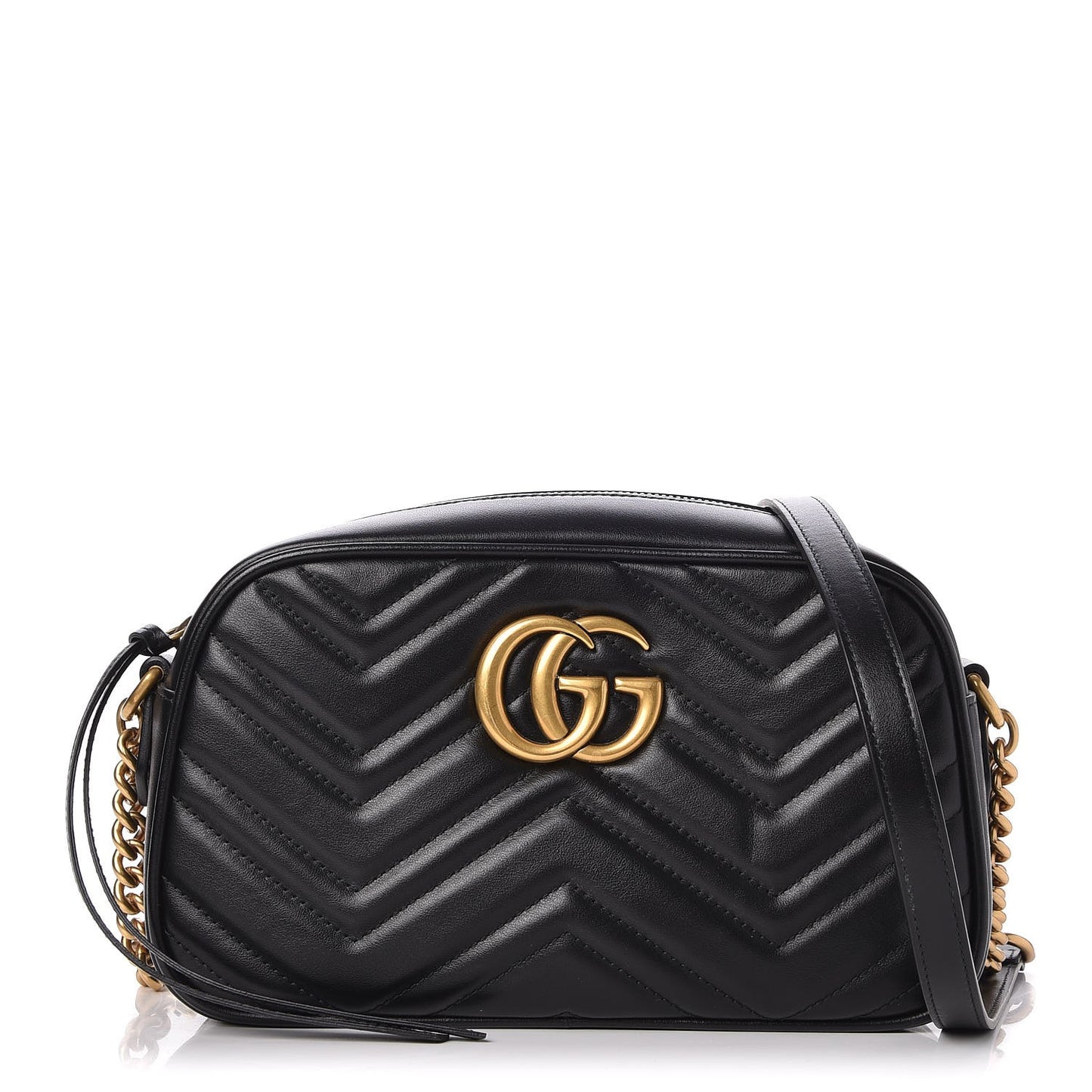 Calfskin Matelasse Small GG Marmont Chain Shoulder Bag Black