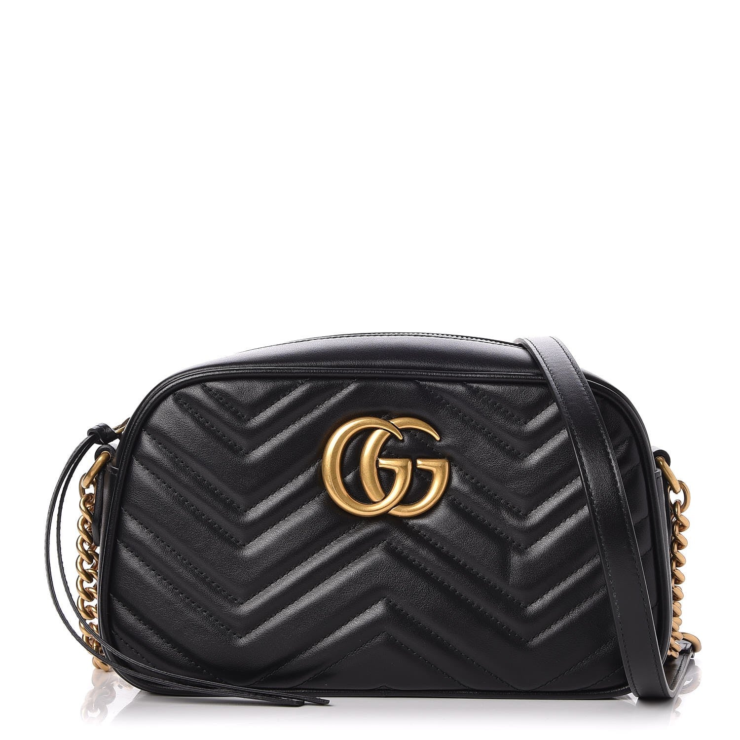 Gucci Calfskin Matelasse Small GG Marmont Chain Shoulder Bag Black 1 of 8