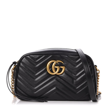 Gucci Calfskin Matelasse Small GG Marmont Chain Shoulder Bag Black 1 of 8