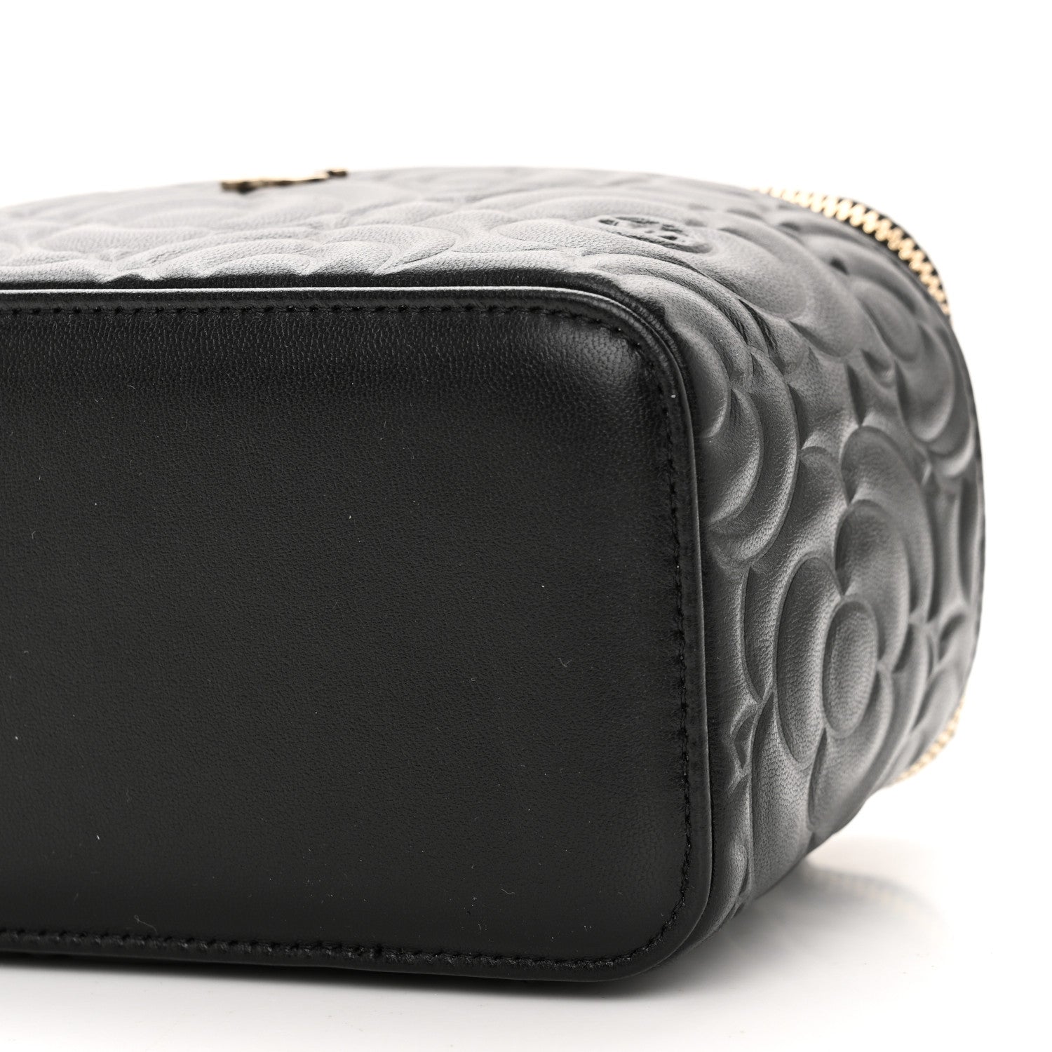 Chanel Lambskin Camellia Embossed Small Vanity Case With Chain Black 10 of 10