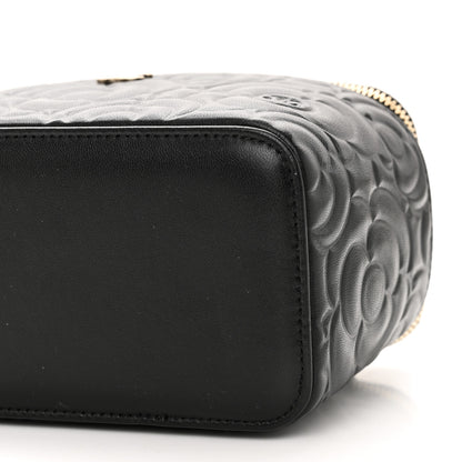 Chanel Lambskin Camellia Embossed Small Vanity Case With Chain Black 10 of 10