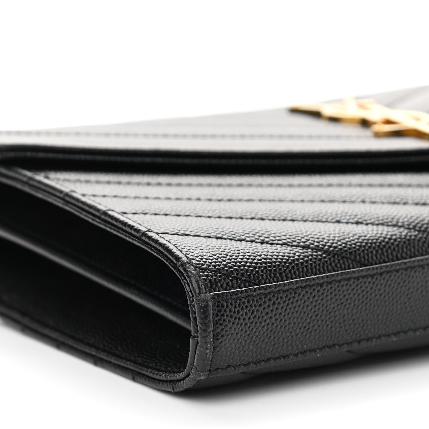 Saint Laurent Grain De Poudre Matelasse Chevron Monogram Chain Wallet Black 9 of 10