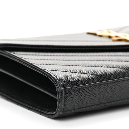 Saint Laurent Grain De Poudre Matelasse Chevron Monogram Chain Wallet Black 9 of 10
