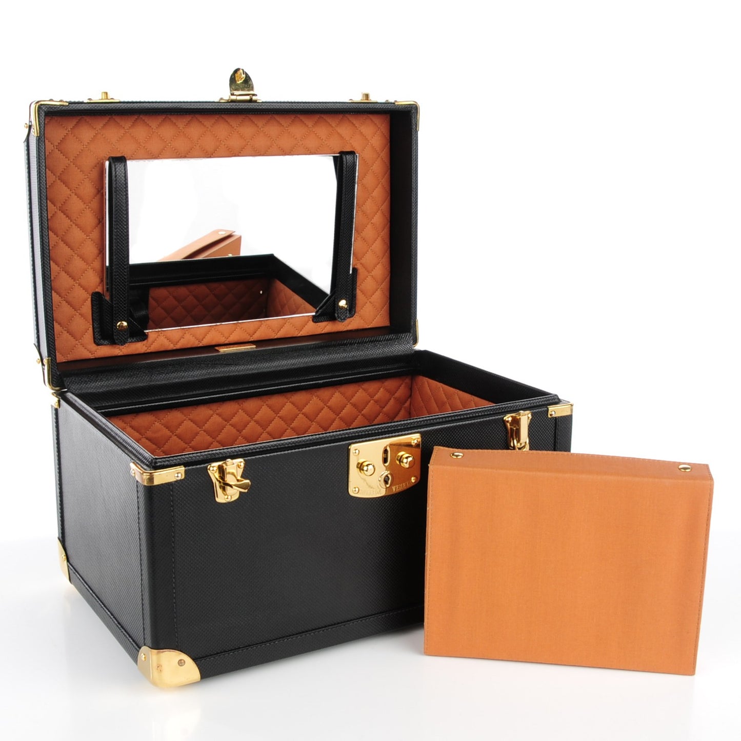 Vintage Stamped Calfskin Vanity Trunk Black