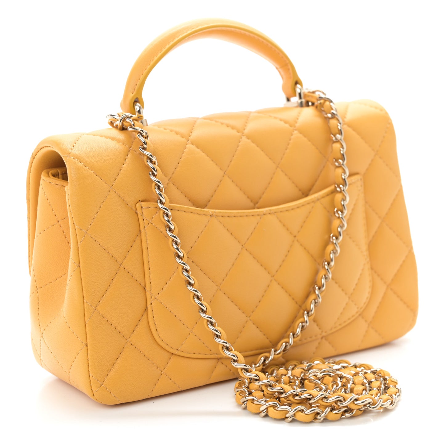 Lambskin Quilted Mini Top Handle Rectangular Flap Yellow