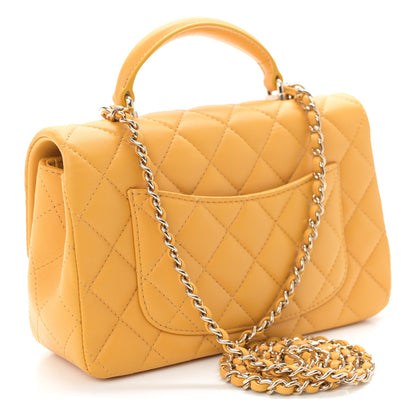 Chanel Lambskin Quilted Mini Top Handle Rectangular Flap Yellow 3 of 10