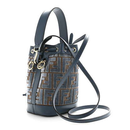 Fendi Vitello Grace Velluto FF Mini Mon Tresor Bucket Bag Dusty Blue Brown 3 of 10