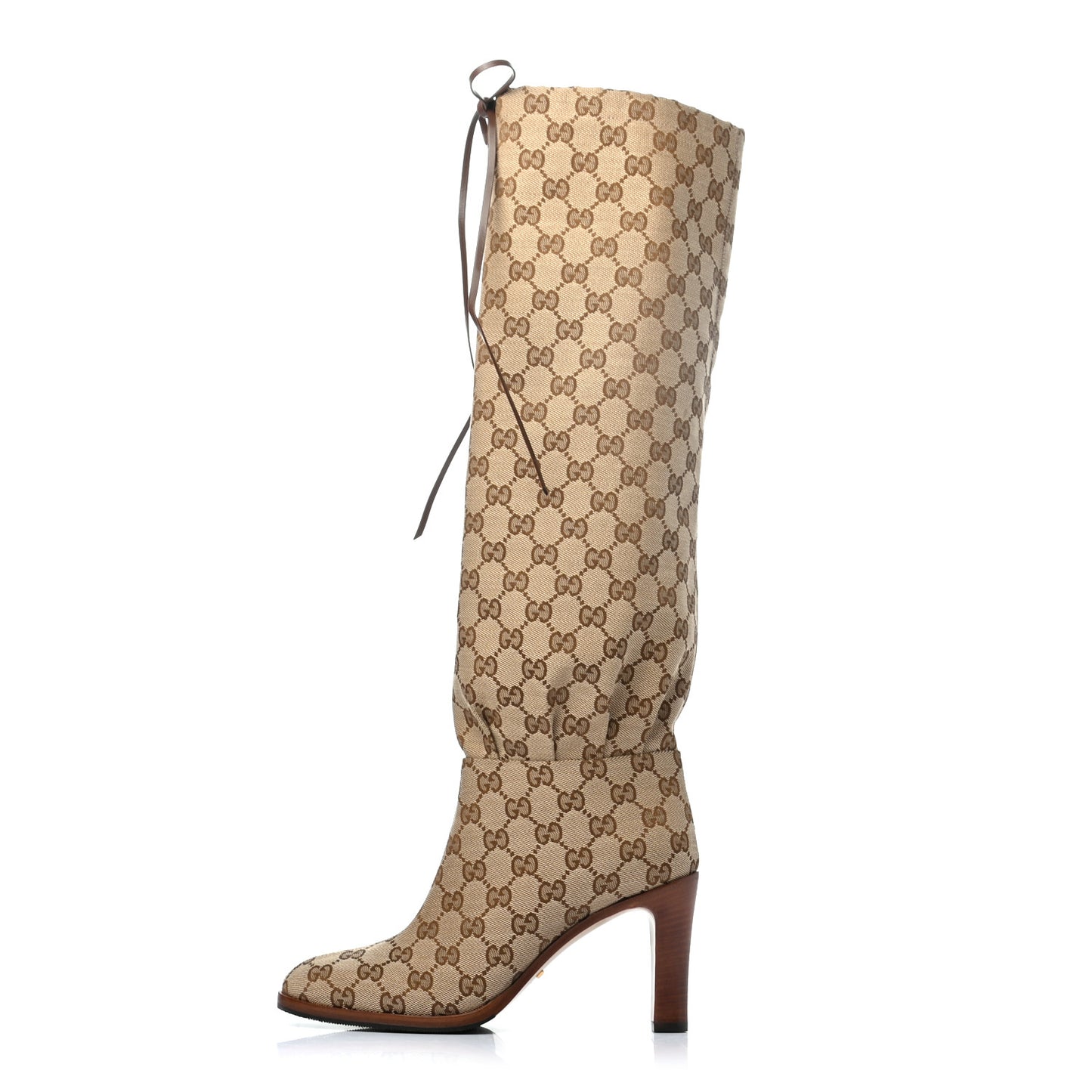 Monogram Lisa Mid Heel Boots 38 Beige Ebony