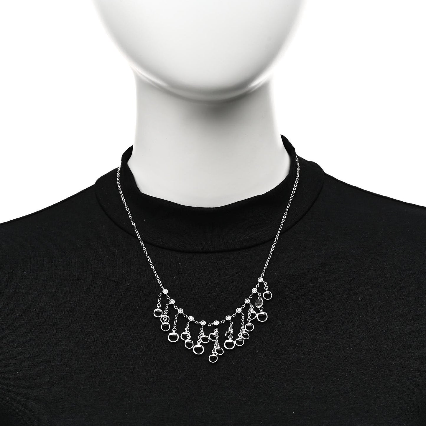 18K White Gold Diamond Horsebit Fringe Necklace
