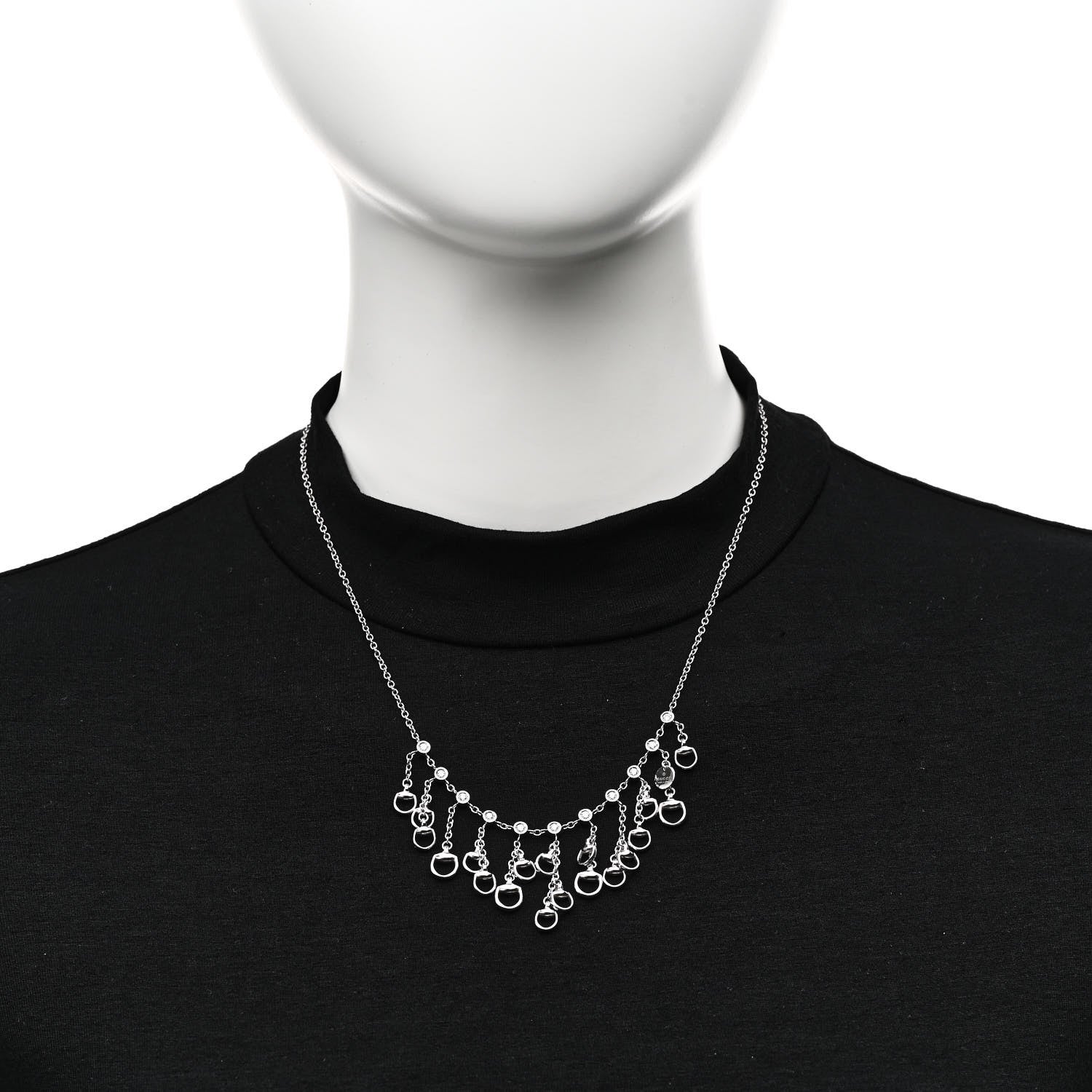 Gucci 18K White Gold Diamond Horsebit Fringe Necklace 2 of 6