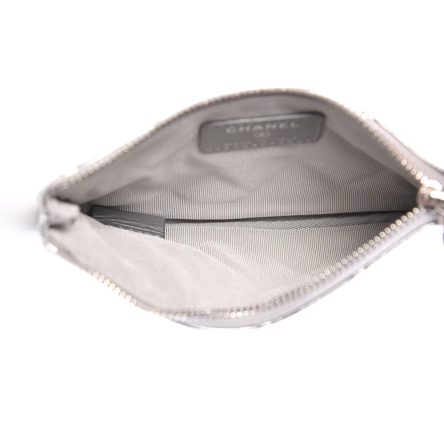 Metallic Calfskin Quilted Small Cosmo Cosmetic Case Silver