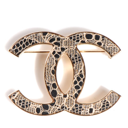 Chanel Lace Embellished Large CC Brooch Gold 1 of 4