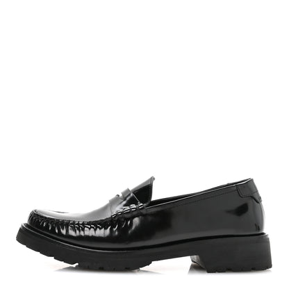 Saint Laurent Glazed Calfskin Le Loafer 15 Penny Slippers 39 Black 1 of 8