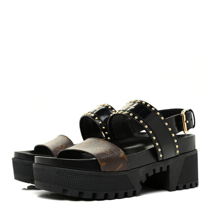 Louis Vuitton Calfskin Monogram Laureate Platform Sandals 39 Black 3 of 11