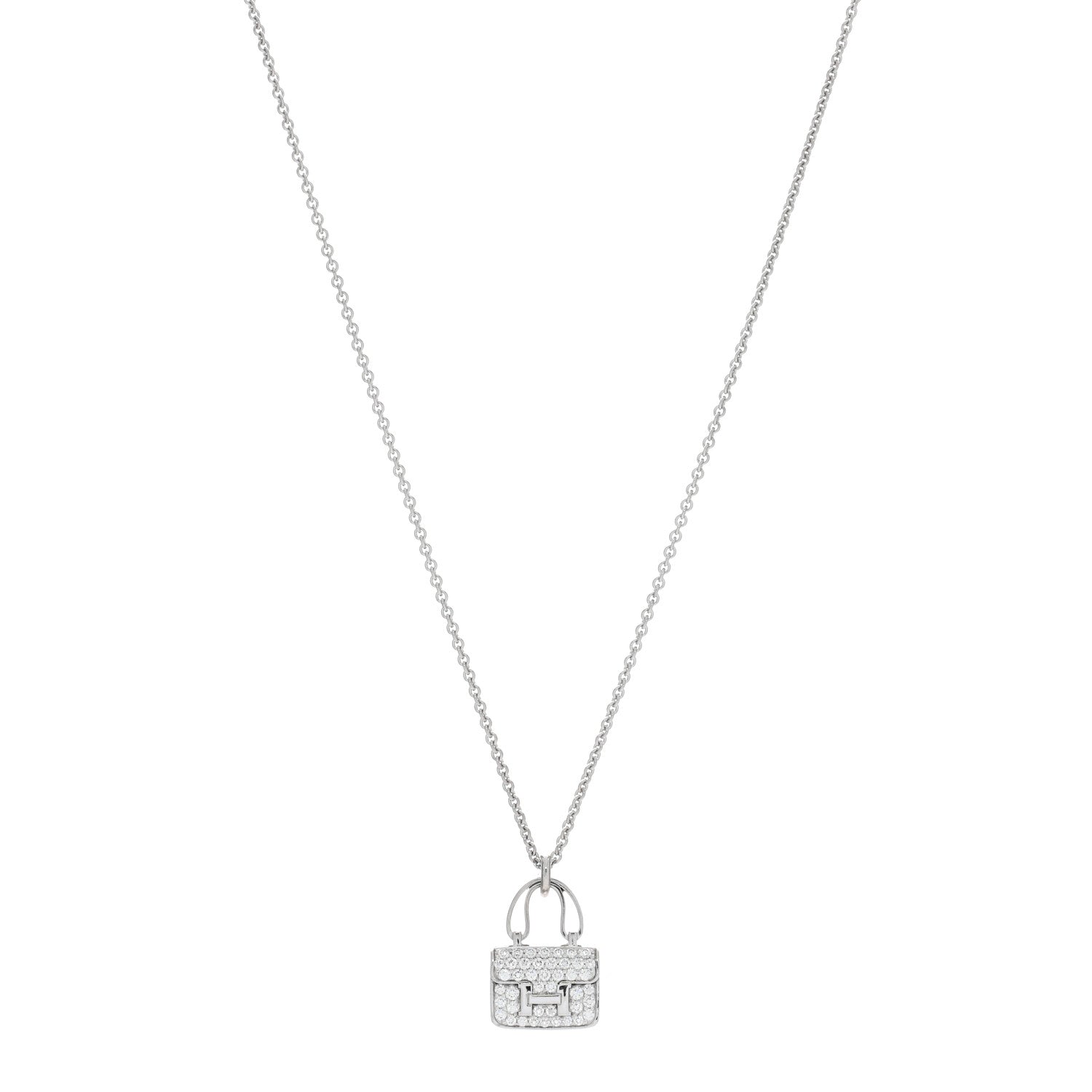 Hermes 18K White Gold Diamond Constance Amulettes Pendant Necklace 1 of 5