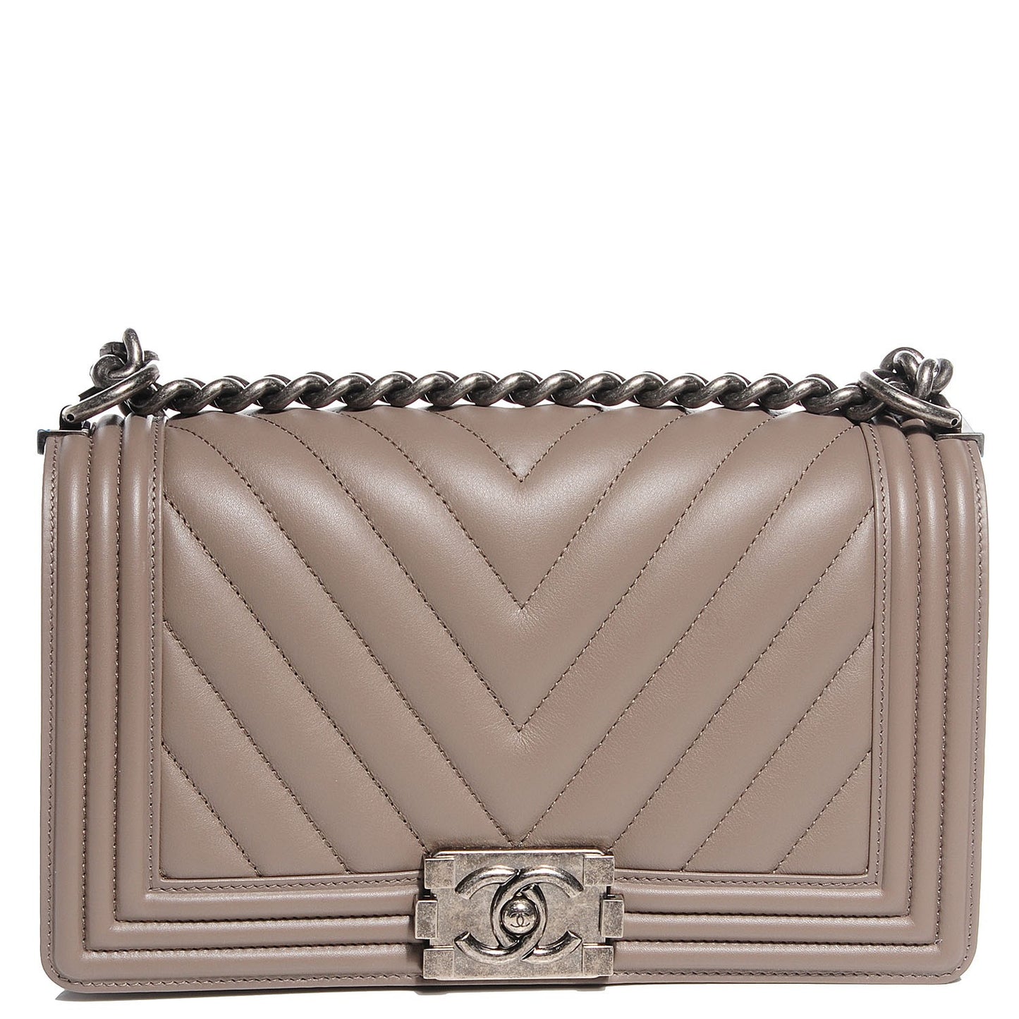 Calfskin Chevron Medium Boy Flap Grey