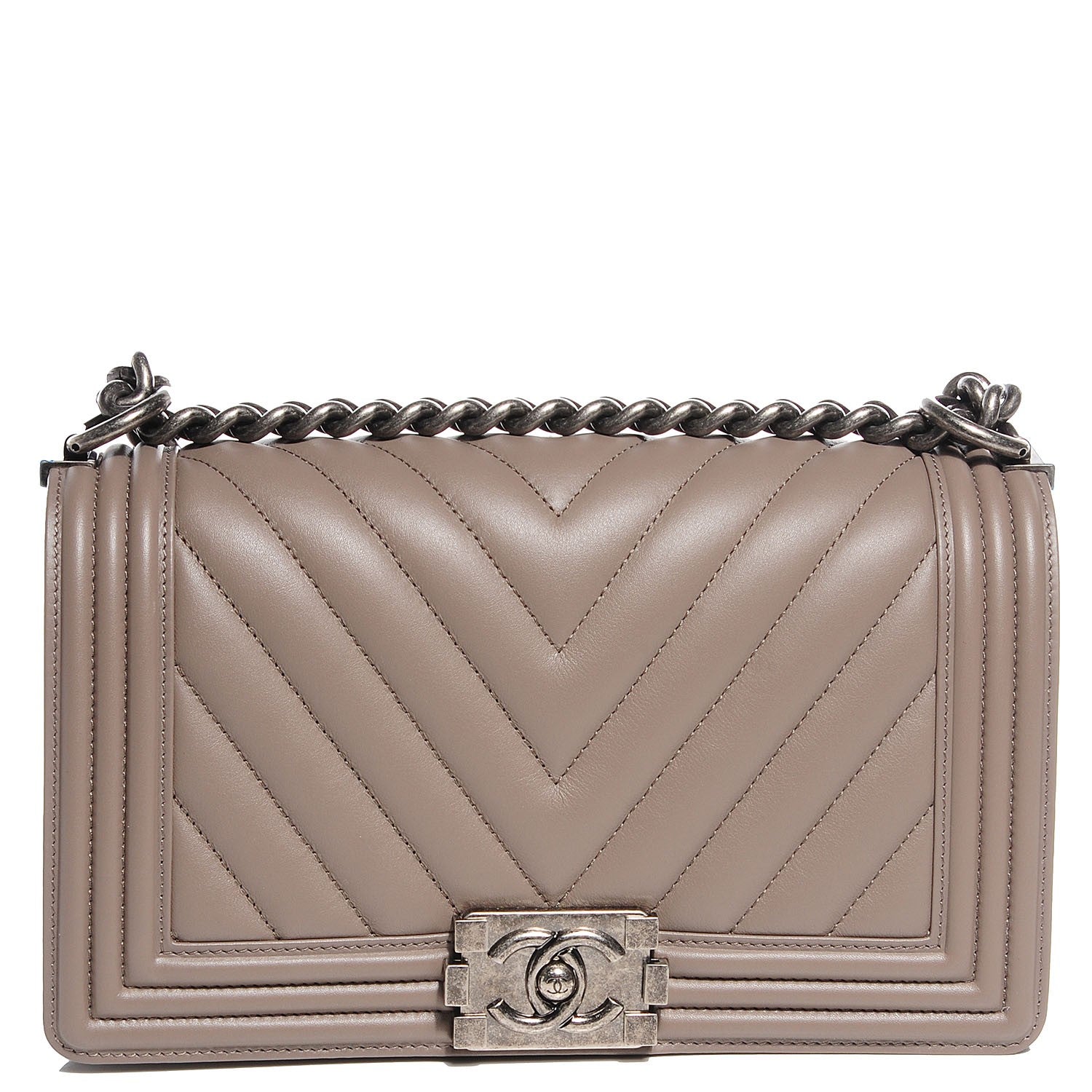 Chanel Calfskin Chevron Medium Boy Flap Grey 1 of 9