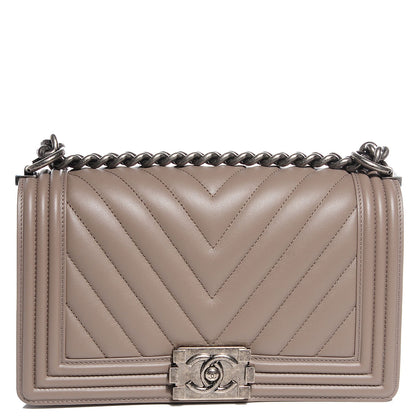 Chanel Calfskin Chevron Medium Boy Flap Grey 1 of 9