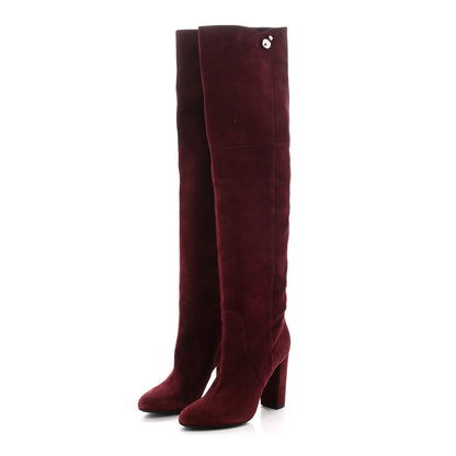 Christian Dior Suede Knee High Boots 39 Burgundy 3 of 9