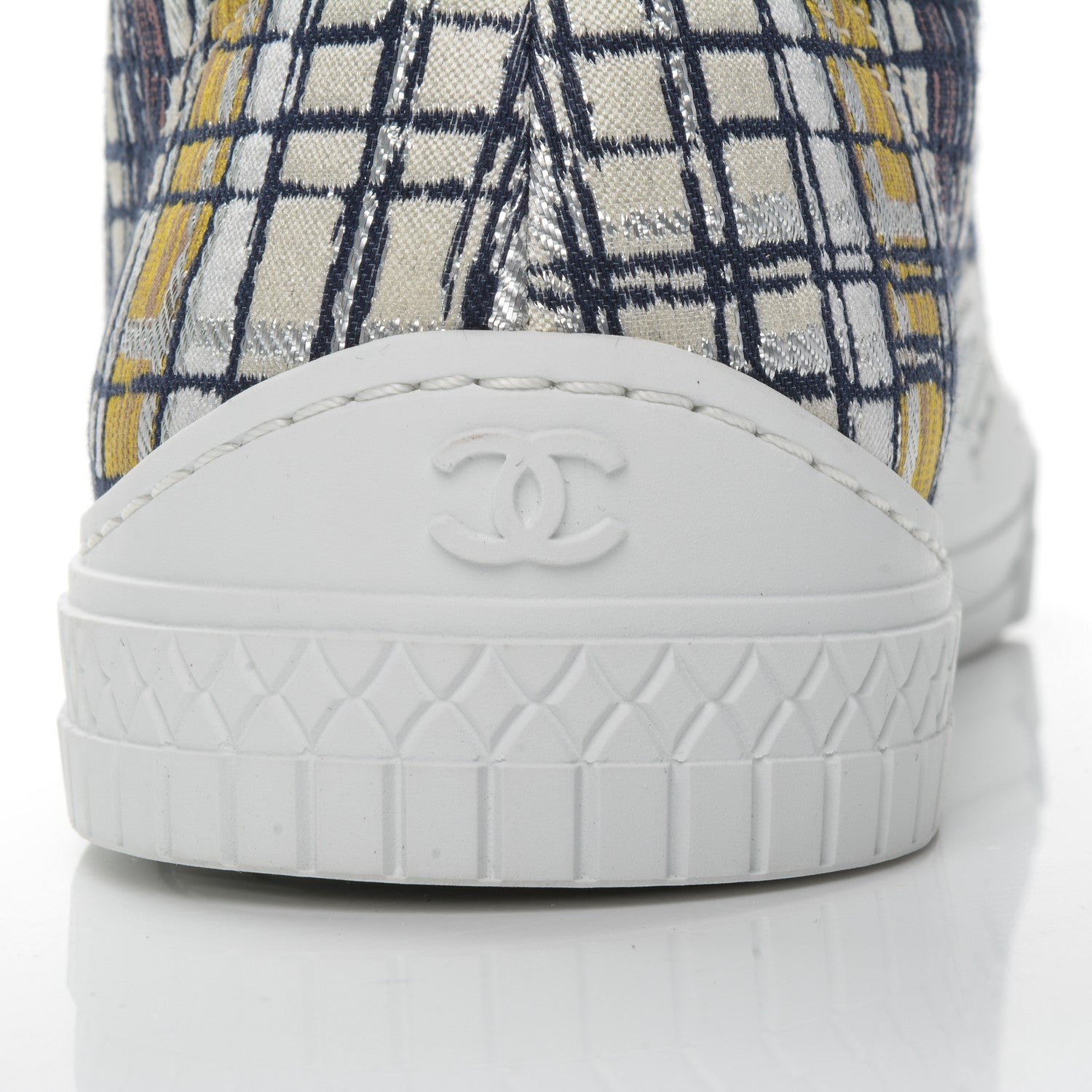 Chanel Metallic Tweed High Top Sneakers 40.5 Ecru Black Yellow Gold 7 of 9
