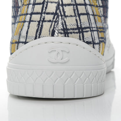 Chanel Metallic Tweed High Top Sneakers 40.5 Ecru Black Yellow Gold 7 of 9