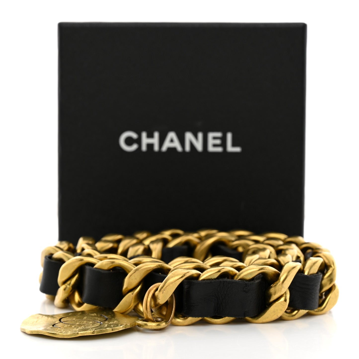 Lambskin Chain CC Medallion Belt Black Gold
