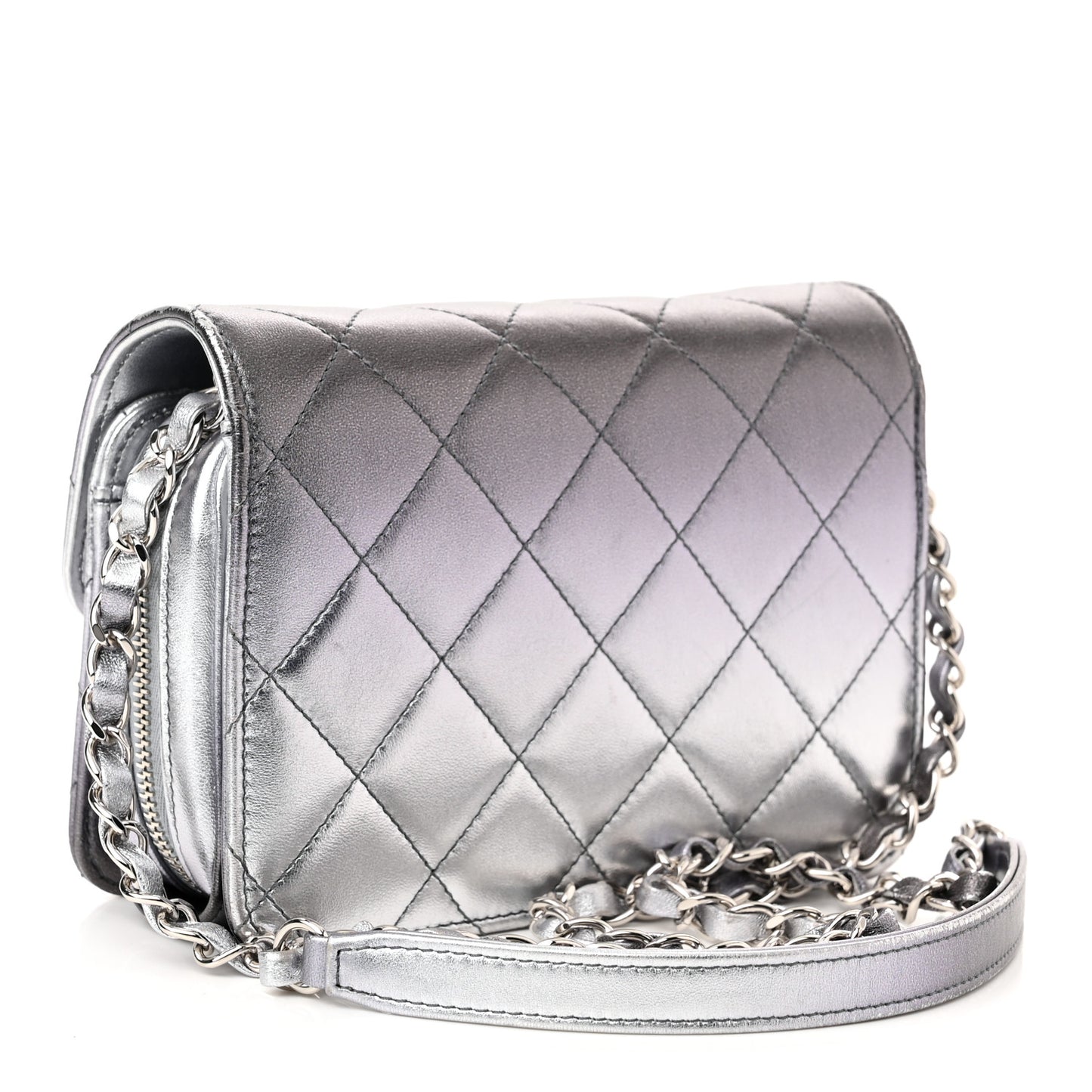 Metallic Lambskin Like A Wallet Flap Silvery Black
