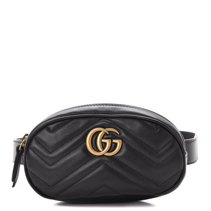 Gucci Calfskin Matelasse GG Marmont Belt Bag 75 30 Black 1 of 9