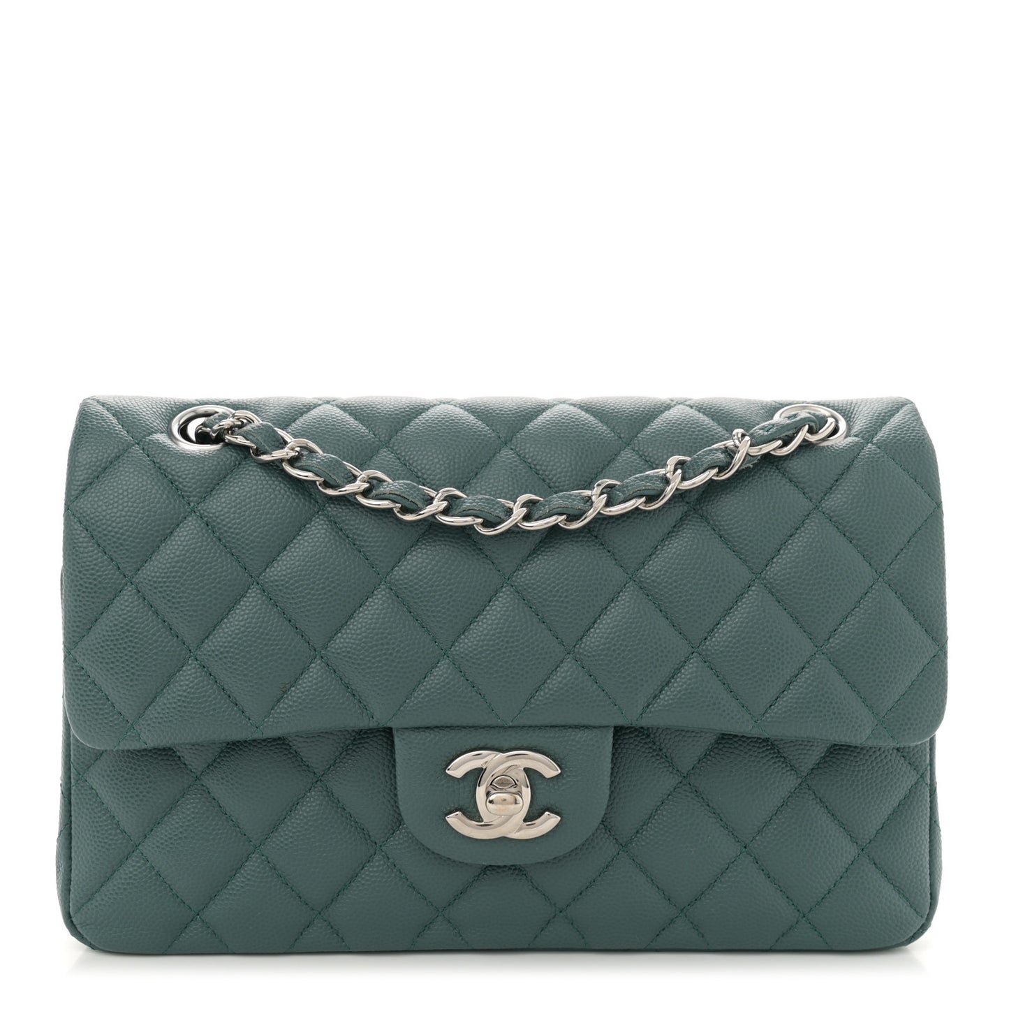Caviar Quilted Small Double Flap Green