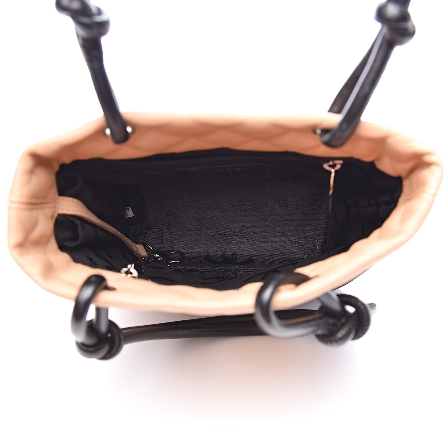 Calfskin Quilted Small Cambon Tote Beige Black