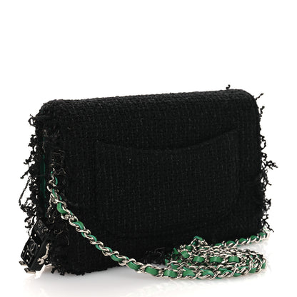 Chanel Tweed Fringe Wallet On Chain WOC Black Green 3 of 11