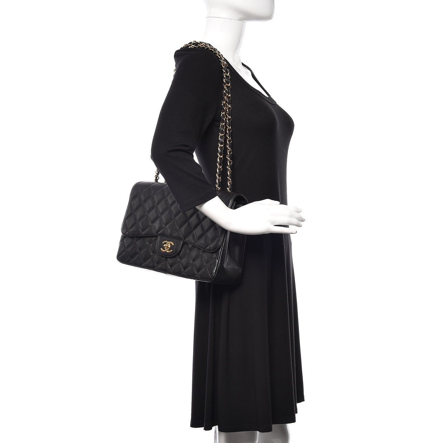 Chanel Caviar Quilted Jumbo Single Flap Black 2 of 12