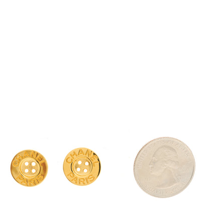Chanel Metal Paris Button Stud Earrings Gold 2 of 4