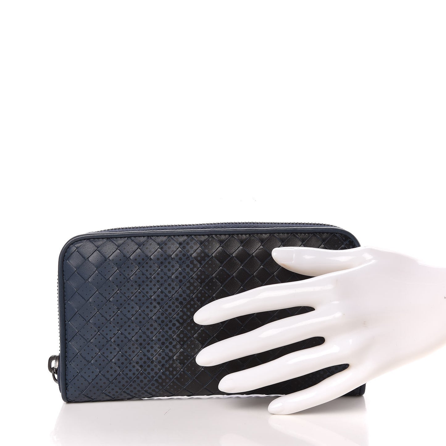 Nappa Intrecciato Gradient Spotted Zip Around Wallet Black Denim